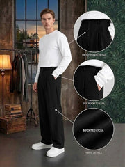 Men's Korean Premium Pleated Trousers – Relaxed Fit Lycra Pants with Side Pockets