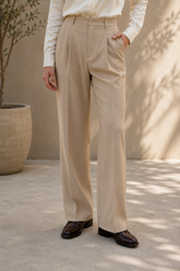Women’s Pleated Korean Pants – Light Beige