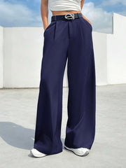 Womens Korean Pleated Navy Blue Trouser Pant