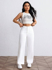 Womens Wide Leg White Denim Jeans