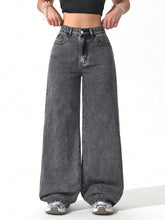 Womens Wide Leg Charcol Color Denim Jeans