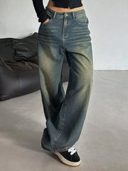 Womens Green Shaded Whisker Jeans