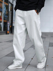 Baggy Style White Color Wide Leg Jeans For Mens