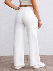 Womens Wide Leg White Denim Jeans