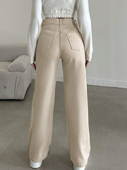 Womens Wide Leg Cream Denim Jeans