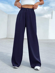 Womens Korean Pleated Navy Blue Trouser Pant