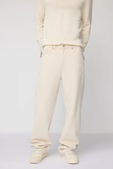 Mens Wide Leg Baggy Style Denim Cream Jeans