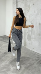 Elegant Womes Gray Mom Fit Jeans