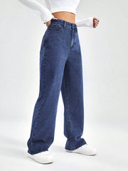 Womens Wide Leg Blue Denim Jeans