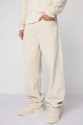 Mens Wide Leg Baggy Style Denim Cream Jeans