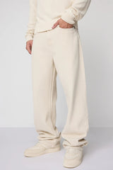 Mens Wide Leg Baggy Style Denim Cream Jeans