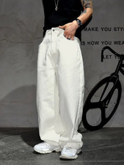 Mens WIde lEg Baggy Style Cream Jeans