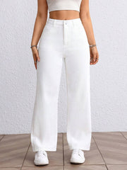 Womens Wide Leg White Denim Jeans