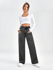Womens Wide Leg Style Straight Fit Jeans