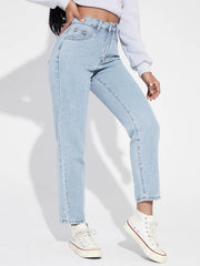 Light Blue Stylish Fashionable Womens Mom Fit Jeans