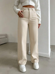 Womens Wide Leg Cream Denim Jeans