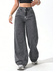 Womens Wide Leg Charcol Color Denim Jeans