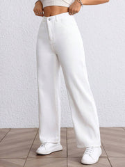 Womens Wide Leg White Denim Jeans