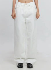 Womens Wide Leg White Denim Jeans