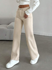 Womens Wide Leg Cream Denim Jeans