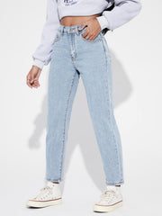 Light Blue Stylish Fashionable Womens Mom Fit Jeans