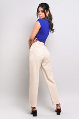 Womens Cream Mom Fit Jeans For Eveyrday Wear
