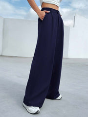 Womens Korean Pleated Navy Blue Trouser Pant