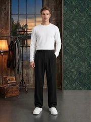 Men's Korean Premium Pleated Trousers – Relaxed Fit Lycra Pants with Side Pockets