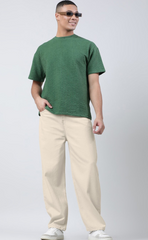 Gracefull Look men's Denim jeans(Men's Wide leg Cream)