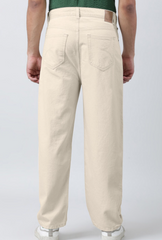 Gracefull Look men's Denim jeans(Men's Wide leg Cream)