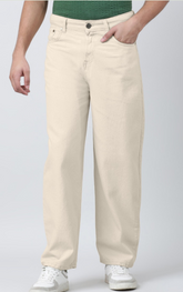 Gracefull Look men's Denim jeans(Men's Wide leg Cream)