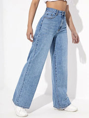 Fashionable Womens Whisker Jeans in Light Blue Color