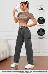 Stylish and fency colour flap pocket Denim jeans(Pocket Charcoal)