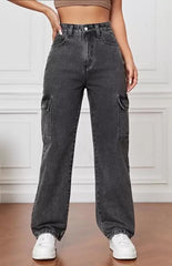 Stylish and fency colour flap pocket Denim jeans(Pocket Charcoal)