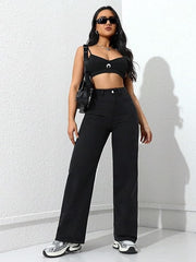 Stylish Black Denim jeans(Wide leg Black Jeans)