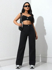 Stylish Black Denim jeans(Wide leg Black Jeans)