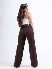 Women Denim Flare Jeans(Wide leg brown)