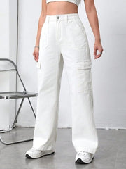 Stylish Extra pocket Cargo Denim jeans(pocket White)