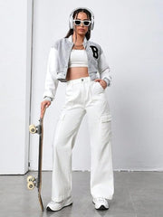 Stylish Extra pocket Cargo Denim jeans(pocket White)