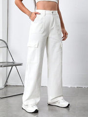 Stylish Extra pocket Cargo Denim jeans(pocket White)