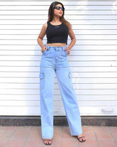 Women and Girls Cargo Denim jeans(Pocket ice)