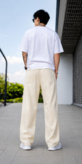 Men’s Wide-Leg Cream Jeans | Relaxed Loose Fit Casual Denim