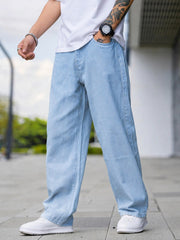 Men’s Wide-Leg Ice Blue Jeans | Relaxed Loose Fit Casual Denim