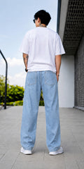 Men’s Wide-Leg Ice Blue Jeans | Relaxed Loose Fit Casual Denim