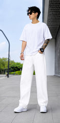 Men’s Wide Leg White Jeans – Relaxed Fit Casual Denim Pants