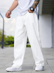 Men’s Wide Leg White Jeans – Relaxed Fit Casual Denim Pants