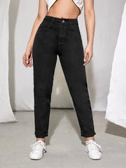 Stylish design Mom fit Denim jeans(mom fit Black)