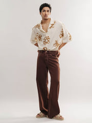 Stylish Men's Flared Denim jeans(Men's Wide leg Brown)