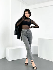 mom fit denim jeans(Mom fit Charcoal)