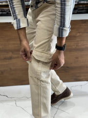 Men Denim six pocket mom fit jeans(Men's 6pocket mom fit cream)